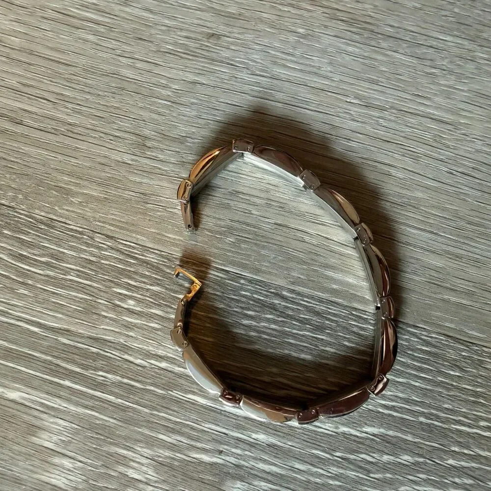 Mens Two Tone Stainless Steel Rose Gold Accent Link Bracelet Foldover Clasp